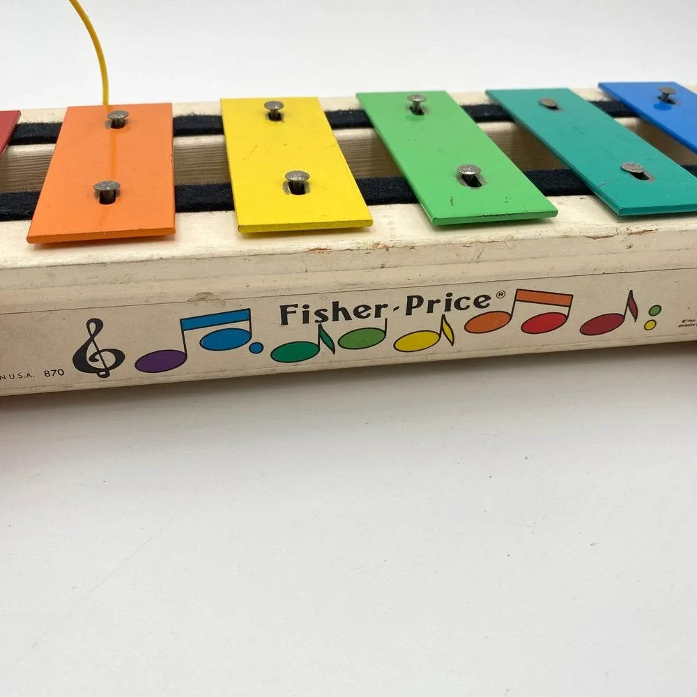 Vintage Fisher Price Wooden Pull Toy Xylophone 14